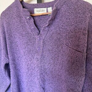 Saturdays Purple Speckled Knit Henley Sweater Pullover Silk Linen blend Size L